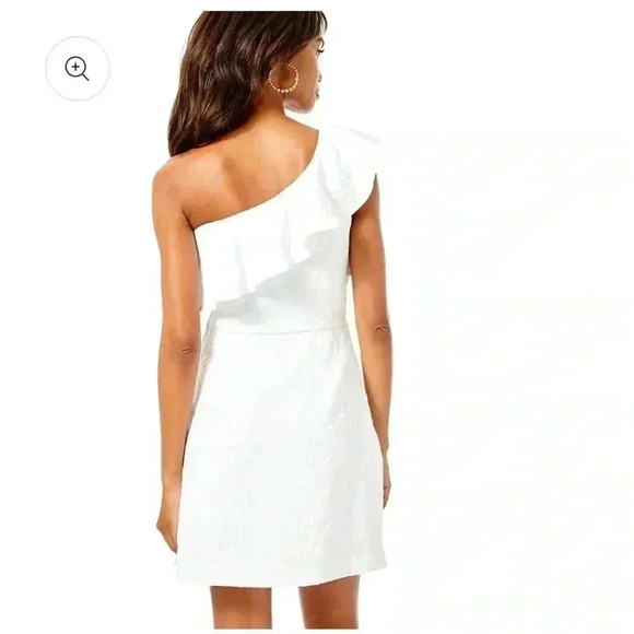 NWT Lilly Pulitzer White Kipton Romper Pineapple Embossed Ruffled Sz 14 sundress - Picture 3 of 12